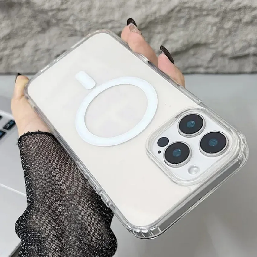 Original Magnetic Transparent Phone Case For iPhone 17 18 16 15 14 13 12 11 Pro Max Plus 16e E For Magsafe Silicone Cover Funda