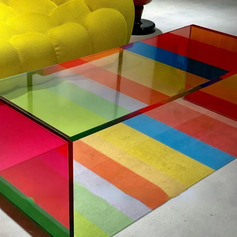 

Tempered Glass Rainbow Coffee Table Internet Celebrity Color Gradient Living Room Small Apartment Nordic Designer