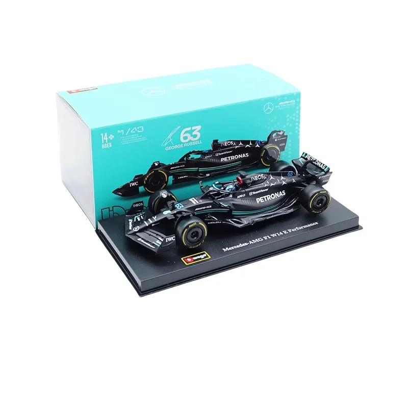 F1-1:43 Diecast Alloy Car Model para meninos, coleção de brinquedos, Mercedes, Ternary, 2023, W14, meninos