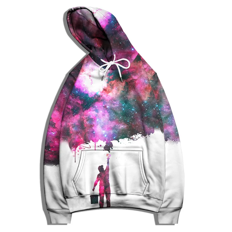 Euro Size Men 3D Hoodies Creative Galaxy Paint Car Planet Wolf Climbing Funny Printing Hooded Sweatshirt Unisex Fashion Pullover