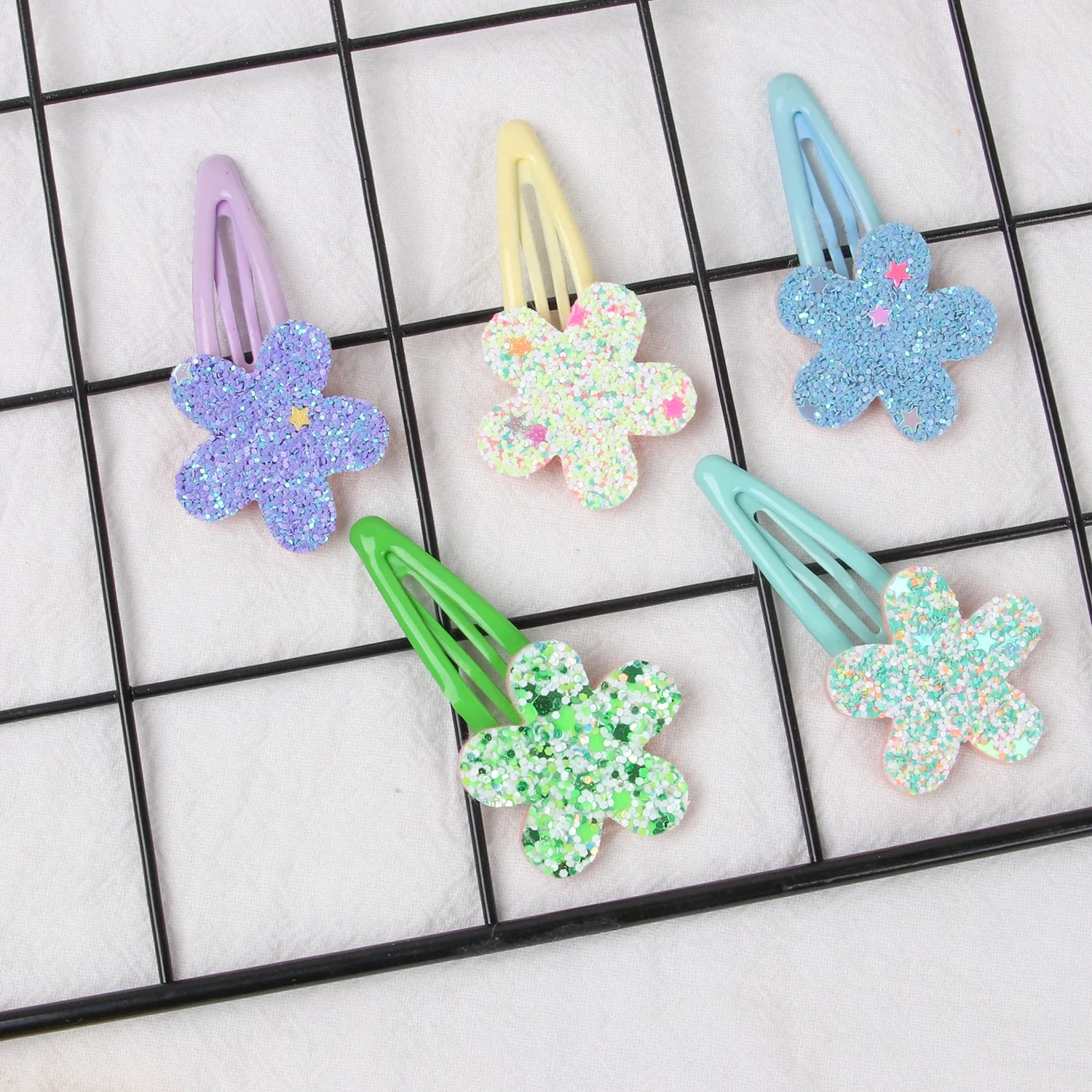 2/10pcs Glitter Flower Hair Clips Cute Children Girls Hairpins Candy Colors Floral Hairclips Kids Barrettes Hair Accessories