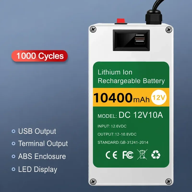 12V Rechargeable Lithium Battery Pack High Capacity for Fan UPS Speaker LED Light Security Camera Power Supply