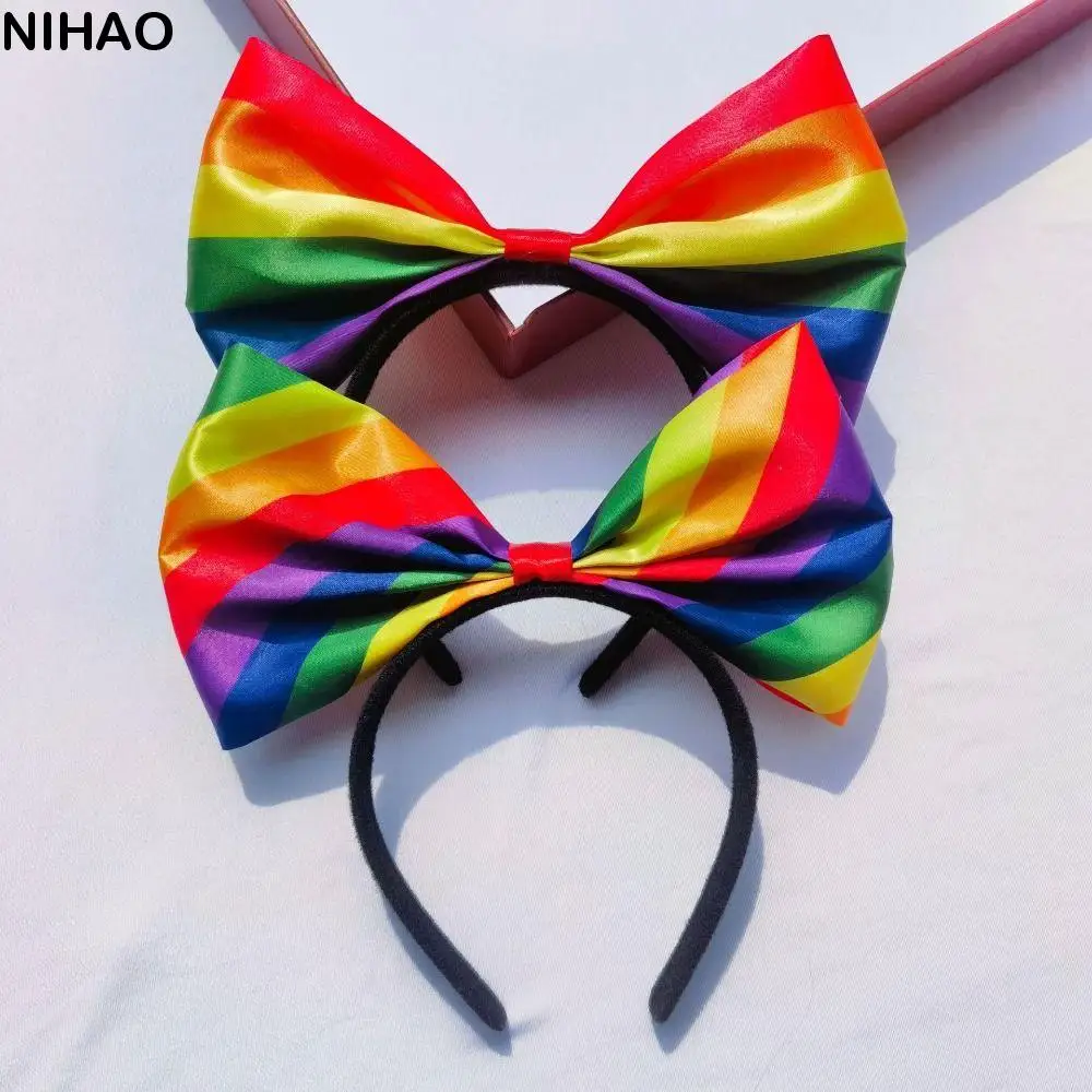 

Colorful Rainbow Bowknot Hair Hoop Fabric Art Beautiful Rainbow Bow Headband Durable Soft Party Head Hoop Birthday