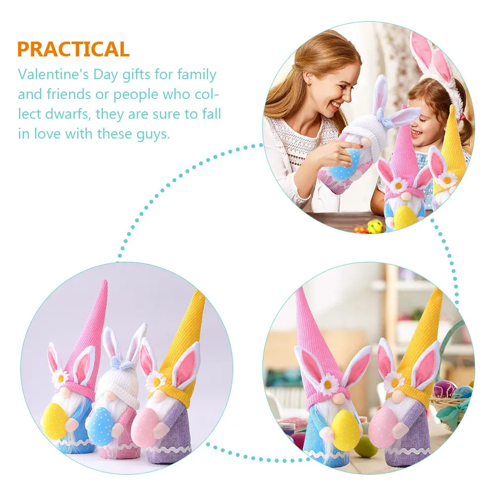 3Pcs Easter Bunny Gnome Set Long Hat Decorative Gnome Ornaments for Desktop Bookshelf Garden Easter Festival Decor