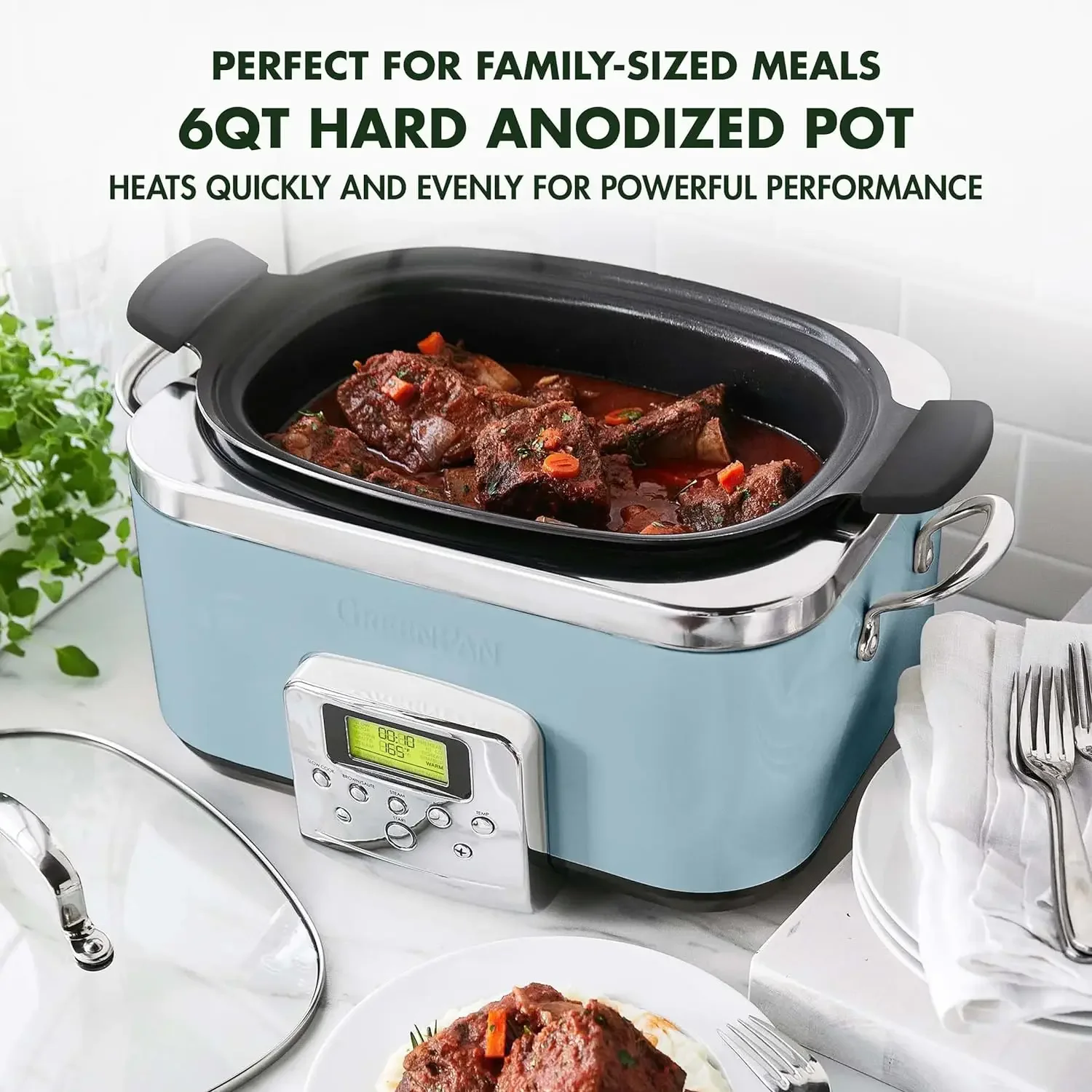 GreenPan Elite 8-in-1 Programmable 6QT Electric Slow Cooker, Dishwasher Safe Lid & Removable Crock