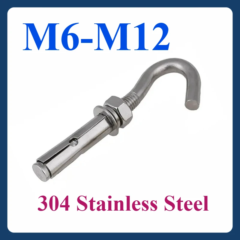 

M6 M8 M10 M12 Expansion Screws Hooks 304 Stainless Steel Eye Bolt Open Anchor Hook For Basket Ceiling Fan Hanging 1/2/4pcs