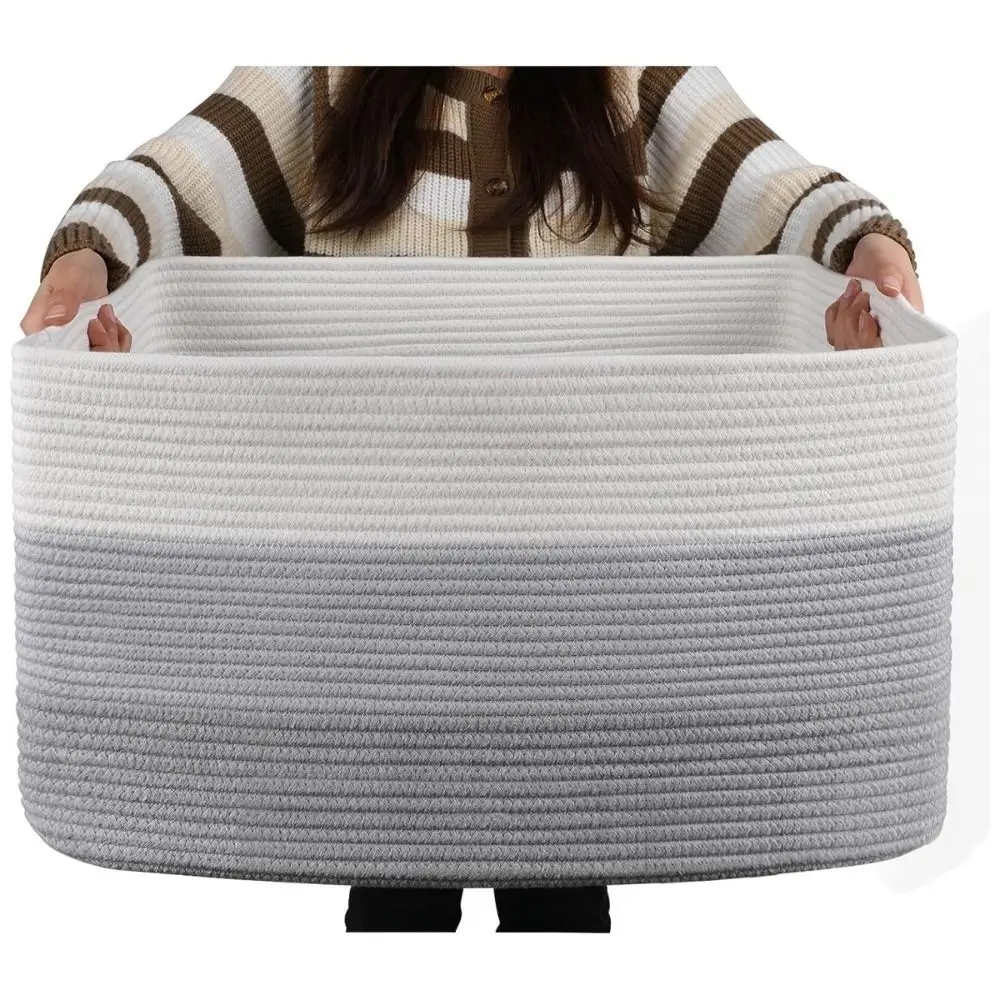 

Extra Large Rectangular Laundry Basket Woven Cotton Rope Storage Basket Clothes Towels Toy Basket