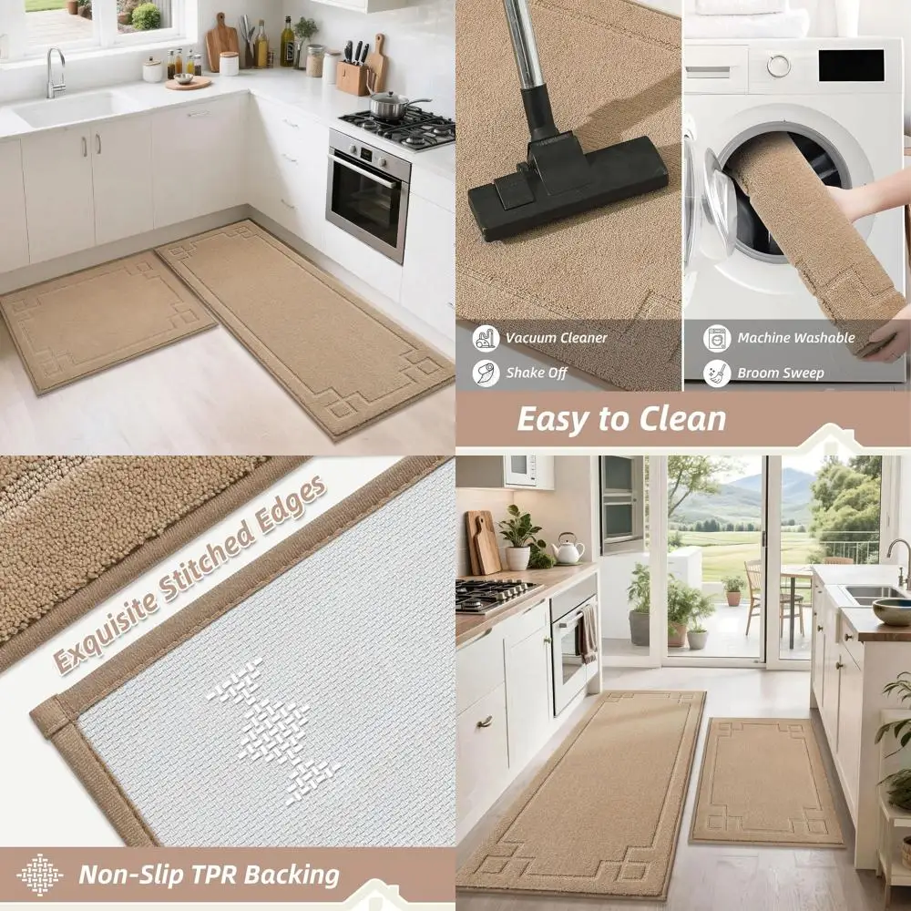

Нескользящий моющийся набор кухонных ковриков из 2 предметов, мягкие впитывающие коврики для пола, раковины, прихожей, прачечной, 24x36 и 24x60, бежевый
