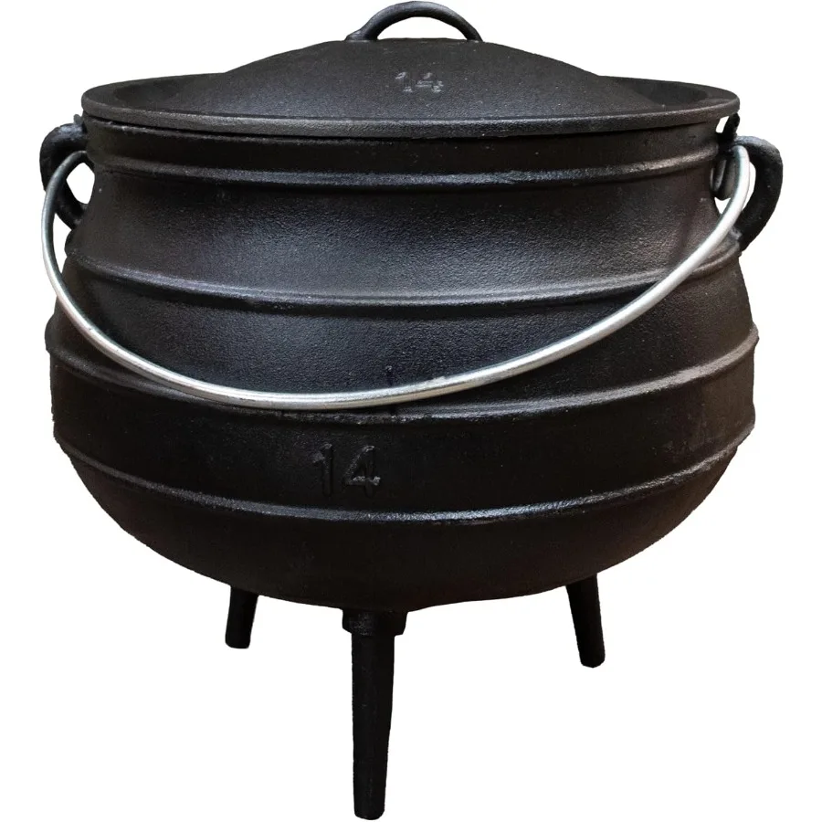 

Campfire Cooking Kettle Pot Cast Iron Potje Dutch Oven with 3 Legs and Lid 16 inch 9 Gallon for Outdoor Camping Roasting Baking