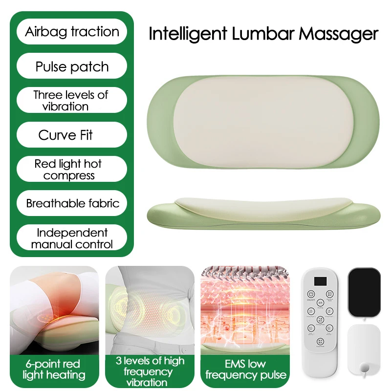 Electric Lumbar Massager with EMS Pulse Red Light Heating System Adjustable Vibration Waist Spine Support Back Massage Machine