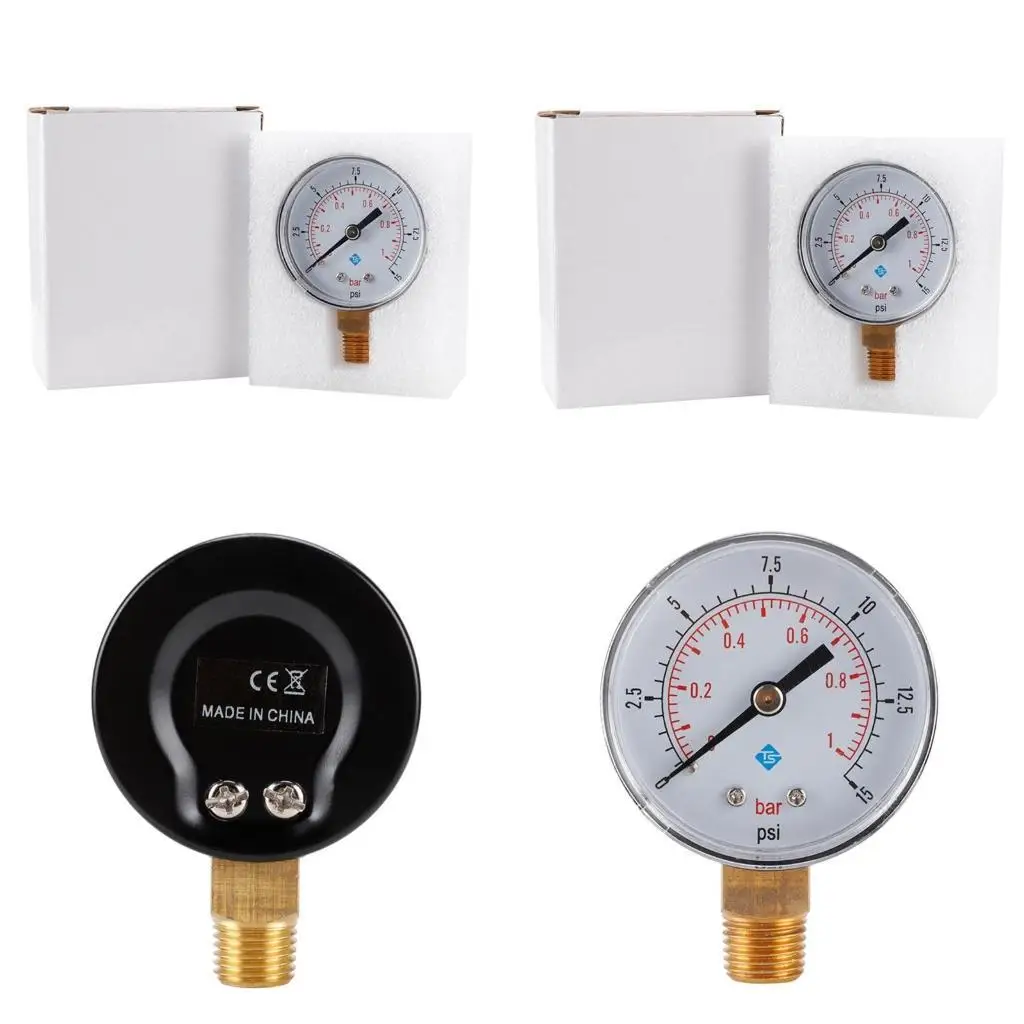 

652F Pressure Gauge 0-15psi/0-1bar BSPT 1/4" BSPT Thread Mini Low Pressure Meter Pressure Double Scale Manometer Air Water
