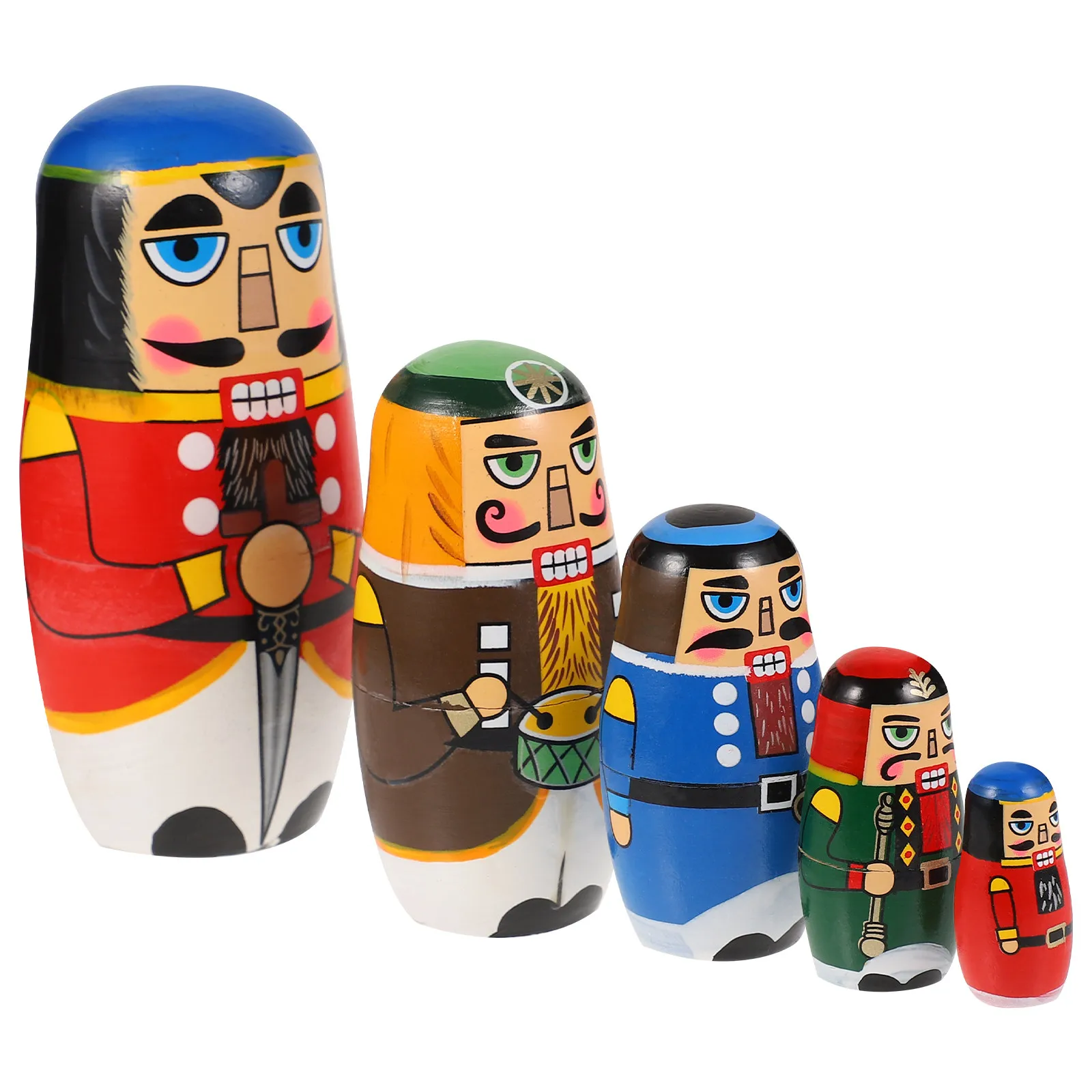 

1Set Early Educational Plaything Wooden Matryoshka 5 Layer Nutcracker Design Colorful Nesting Set Kids Developmental Learning