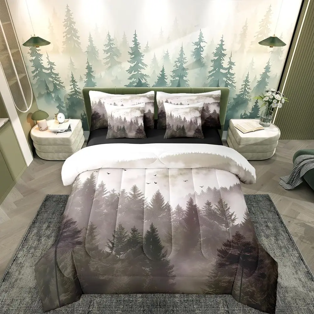 

Комплект постельного белья King Size Nature Mountain с простынями, декор в деревенском стиле, постельное белье с изображением лесных деревьев для детей, подростков и взрослых