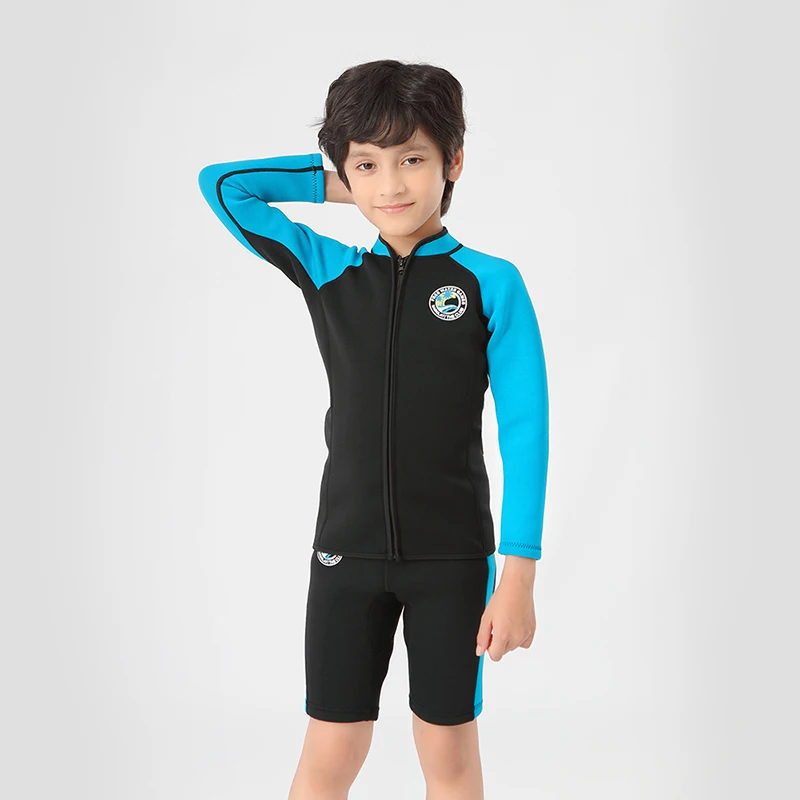 Traje de baño de neopreno de dos piezas para niños, traje de buceo de manga larga, grueso, 2MM