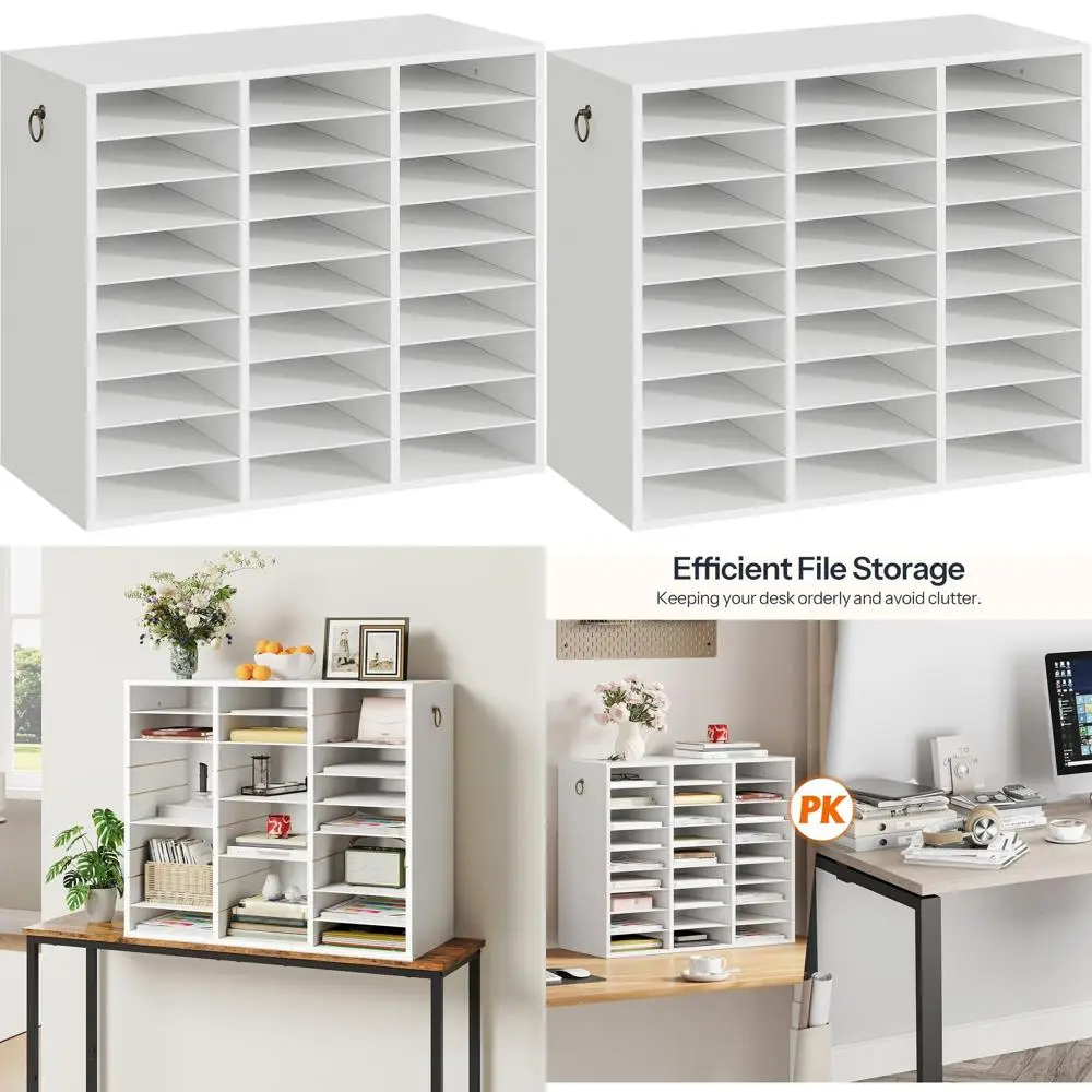 

Wooden 27-Section Literature Organizer, Adjustable Shelf Mail Holder for Home, Office, School, White WT27WF01