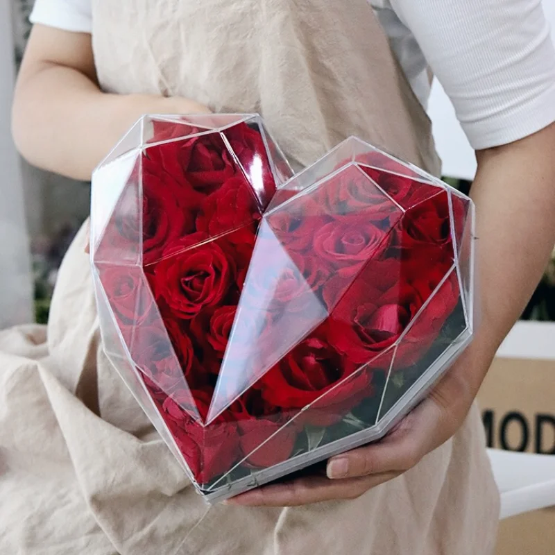 Diamond Flower Gift Box Creative Acrylic Heart-Shaped Transparent Bouquet Souvenir christmas party favors cookie candy Wedding