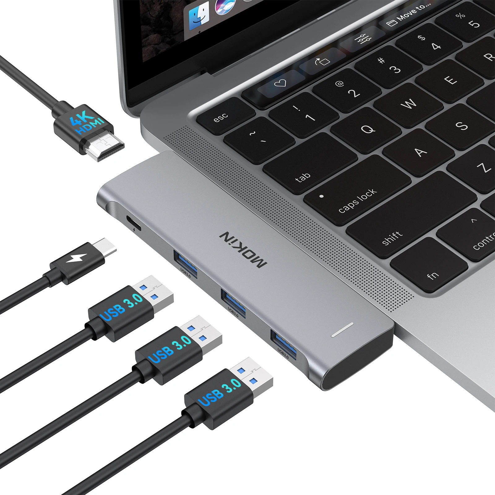 MOKiN 5 in 2 USB C HUB Type-C to HDMI 4K@30Hz Thunderbolt 3 Port Adapter for MacBook Pro Air M1 3 USB 3.0 5Gbps Docking Station