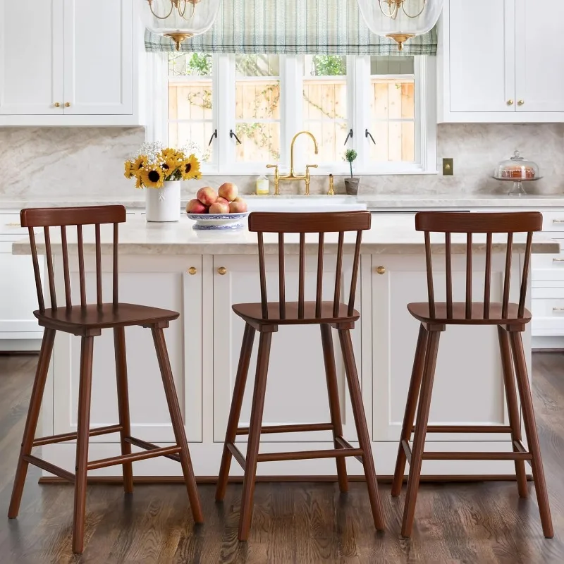 Windsor Wooden Barstools for Kitchen Island,Farmhouse 30 Inch Bar Height Stools Chairs with Spindle Back for Bar Bistro