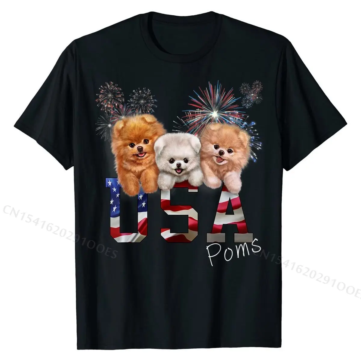 

T-Shirt Patriotic America Pomeranian Puppy USA Dog Fireworks Cotton Funny T Shirt Discount Young T Shirt Summer