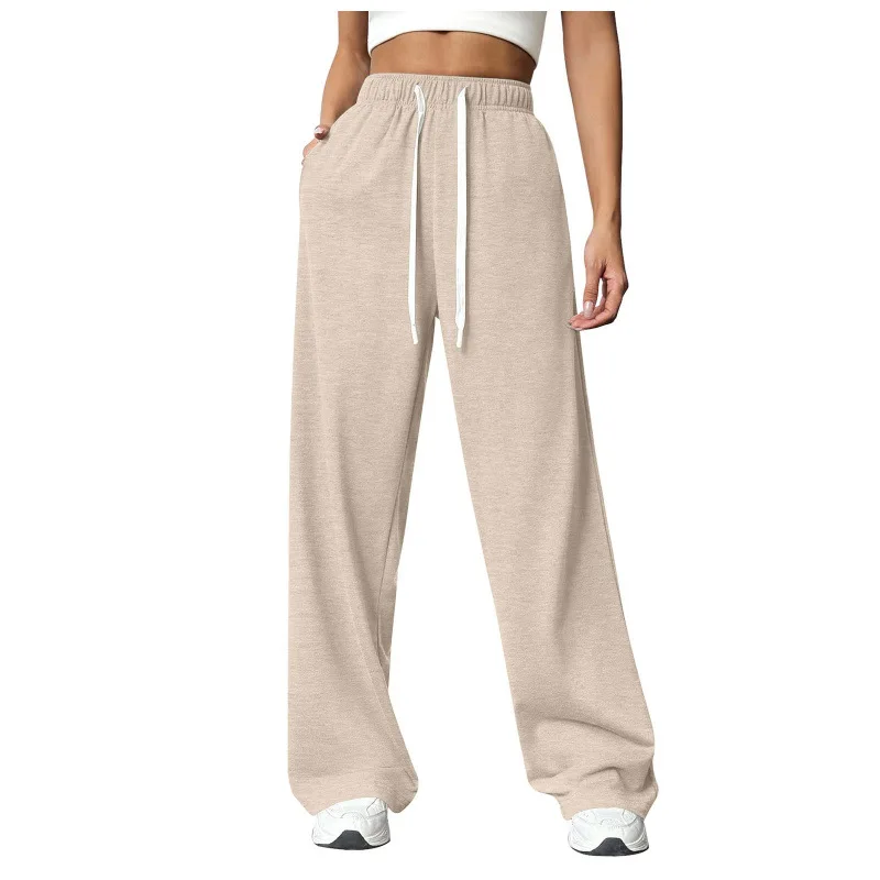 Pant women 2026 casual new side-pocket elastic waist solid color wide-leg fleece thickened sweatpants women's clothing