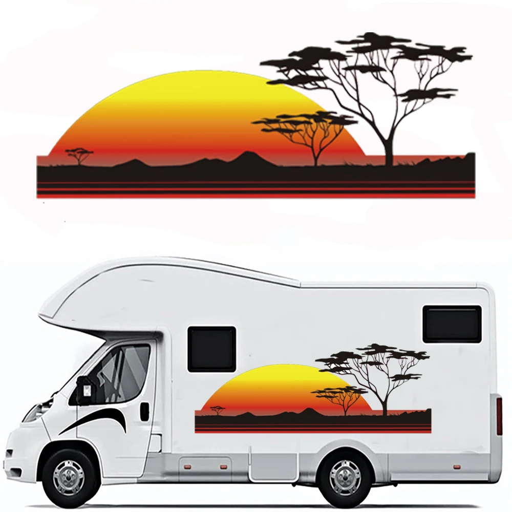 Modern Tree Sun Mountain Camper Rv Car Sticker Decal Travel Explore Motorhome Van Trailer Caravan Vinyl Decor