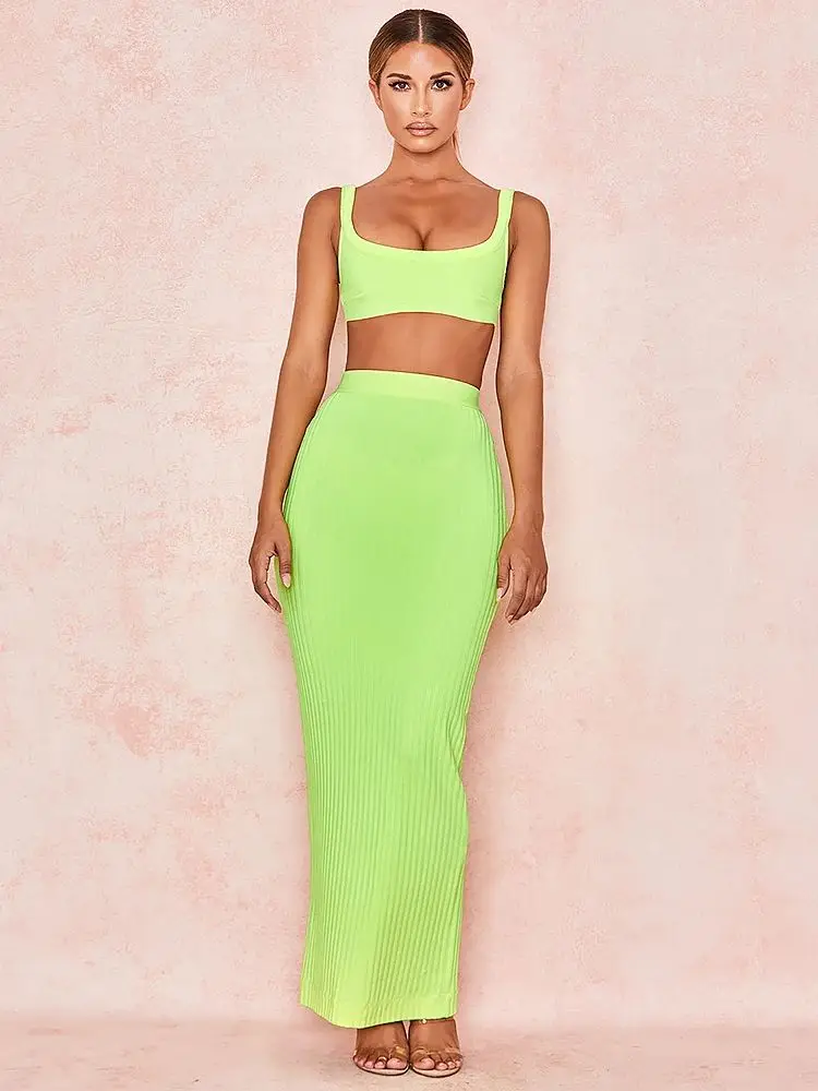 เซ็กซี่Bodycon Mini CamisยาวSlim Partyชุดกระโปรงแฟชั่นถักสีเขียวผ้าพันคอชุดสปาเก็ตตี้Bustier Evening