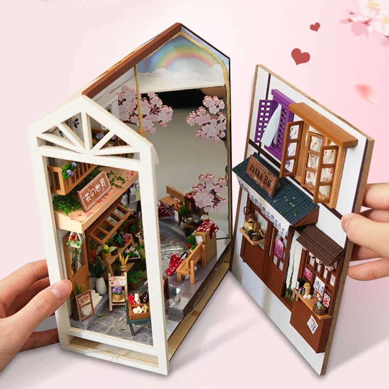 

DIY Book Nook Kit Wooden Doll House Bookshelf Insert Decor With Warm Light Puzzle Assembly Building Model Xmas Newyear Gifts