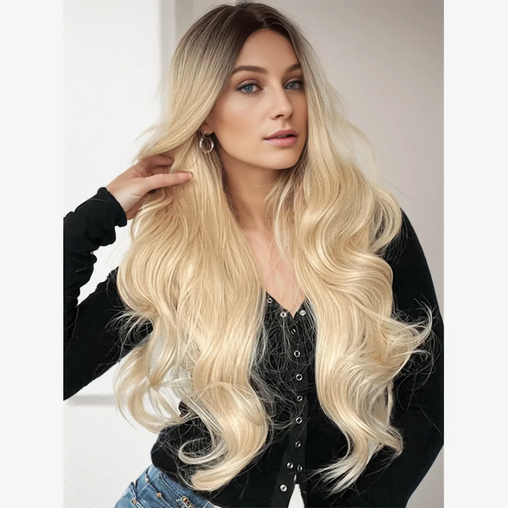 

European and American customized wigs, women's medium-length wavy wigs, daily wear mechanism, chemical fiber headgear wigs