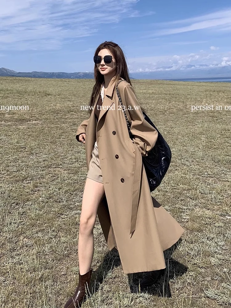 

Casual Coats Hooded Trench Coat Fall Winter Sporty Layered Kaki Appearance Color-Blocking Wash Anti-Splash Petite-Friendly