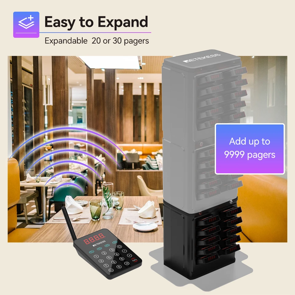 RETEKESS TD177 Restaurant-Pager-Rufsystem: Vibrations- und Klingel-Empfänger für Food Trucks, Cafés, Bars, Clubs und Gäste-Warteschlangen – Detail 3