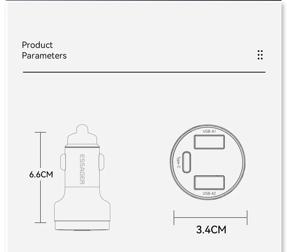 Essage 80W Car Charger USB Type C Dual Port USB Phone Charger PD Fast Charging For iPhone 13 Xiaomi Samsung iPad Laptops Tablets