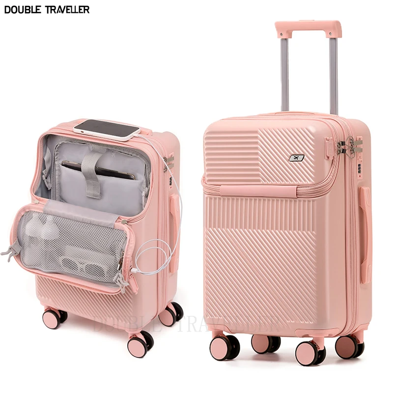 

New Front Opening Password Luggage for Women Small 20'' carry on Lightweight Trolley Case 24 inch Travel Case with USB Interface