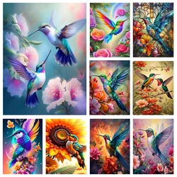 5D Diy Diamond Painting Mosaic Humming Bird Flower Full Square Round Embroidery Animal Handmade Wall Decor