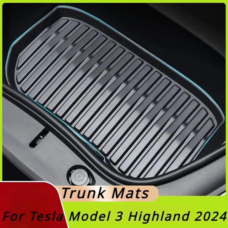 For Tesla New Model 3+ Highland 2024 Trunk Mats TPE Front Rear Trunk Frunk Storage Waterproof Protective Pad Accessories