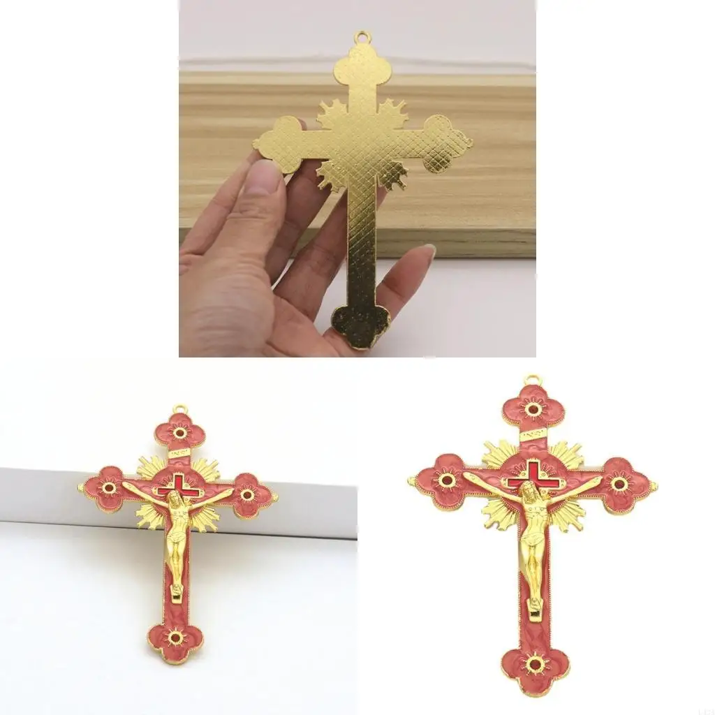 L43A Metal Enamel Crystal Flower Crucifix for Cross Spiritual Religious Jesus Catholic Blessing Hand Holding Faith Gifts Prayer