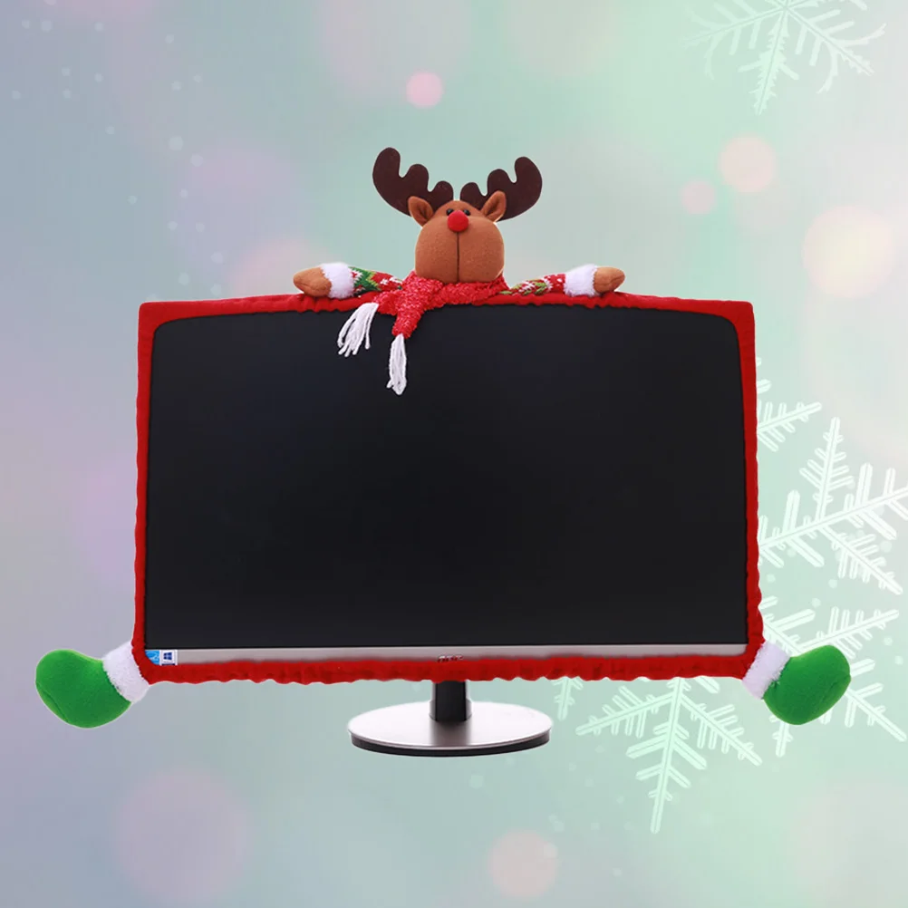 

25-35 Inch Monitor Screen Cover Christmas Decoration Cute Cartoon Sleeve Holiday Ornament Computer Protector Red Festive Desktop
