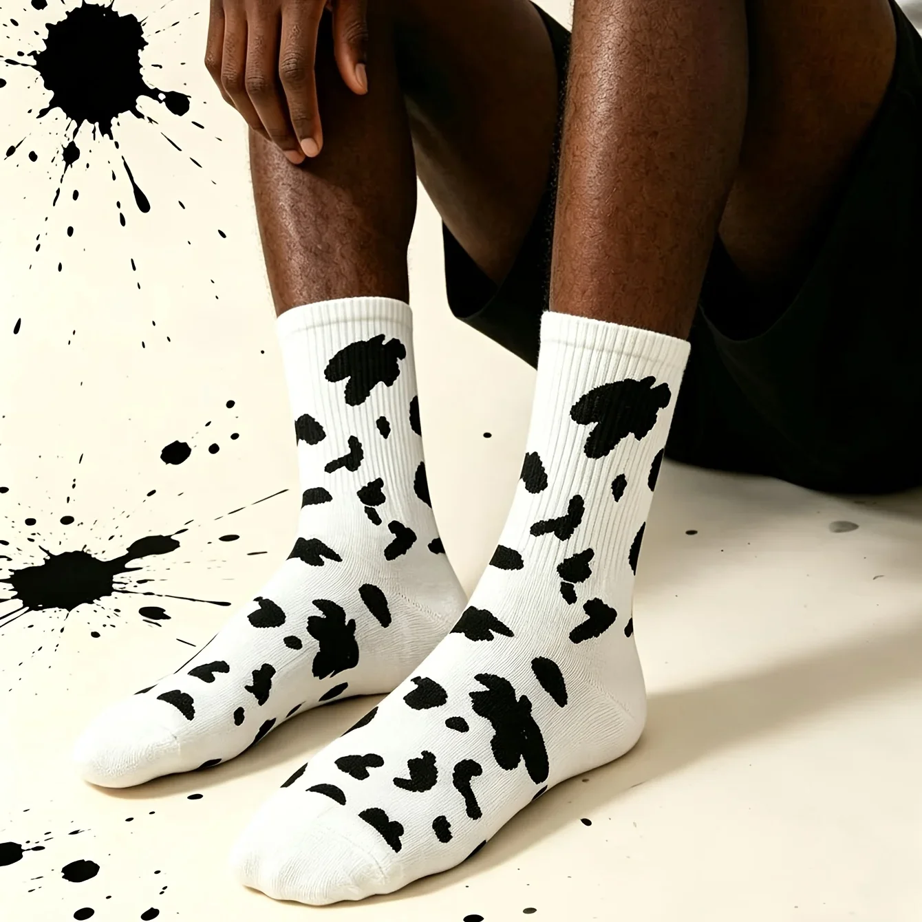 1/3 Pair Cow Print Mid-Calf Socks, Unisex Casual Streetwear Socks, Trendy Versatile Cool Style Daily Socks