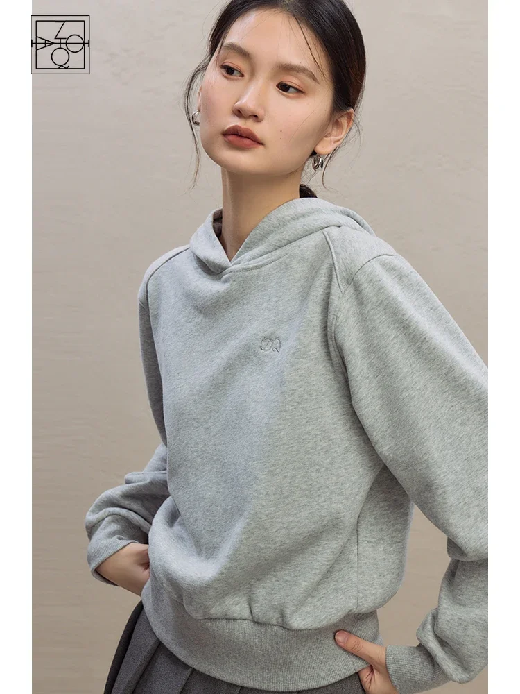 ZIQIAO Petite American Retro Plush Hooded Sweater For Women's Autumn Winter 2023 New Casual Versatile Pullover Women Top