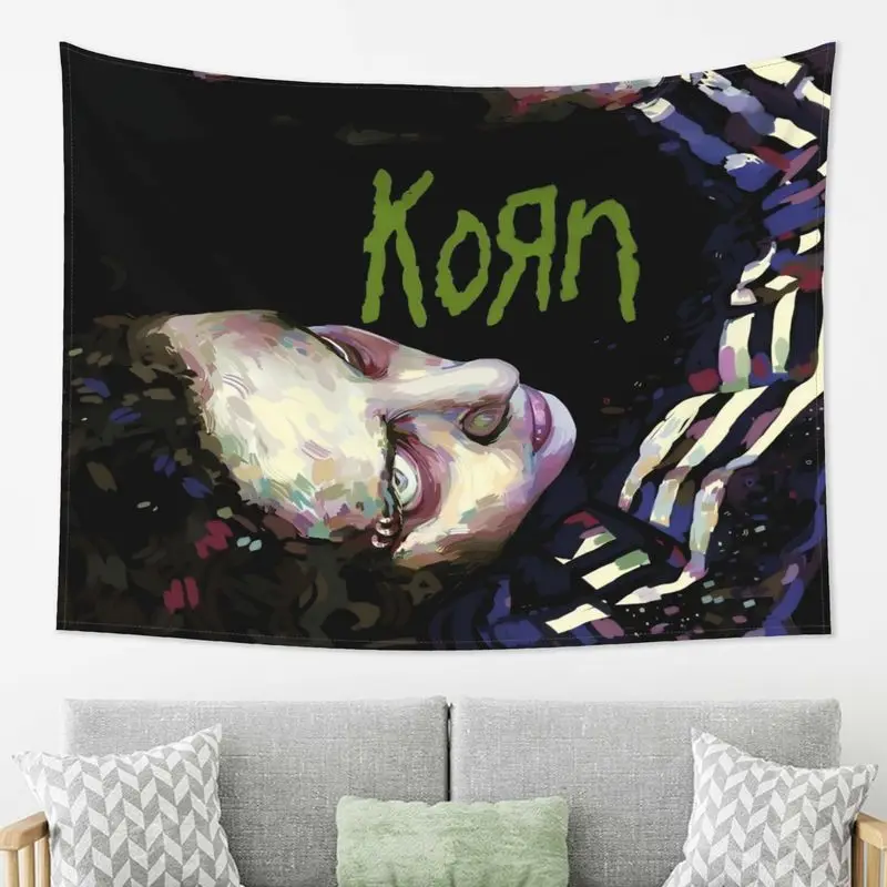 VIKAMA Korn Band Tapestry, New Metal Rock Portrait Dark Gothic Wall Hanging, Decor for Teen Bedroom Dorm Metal Fans