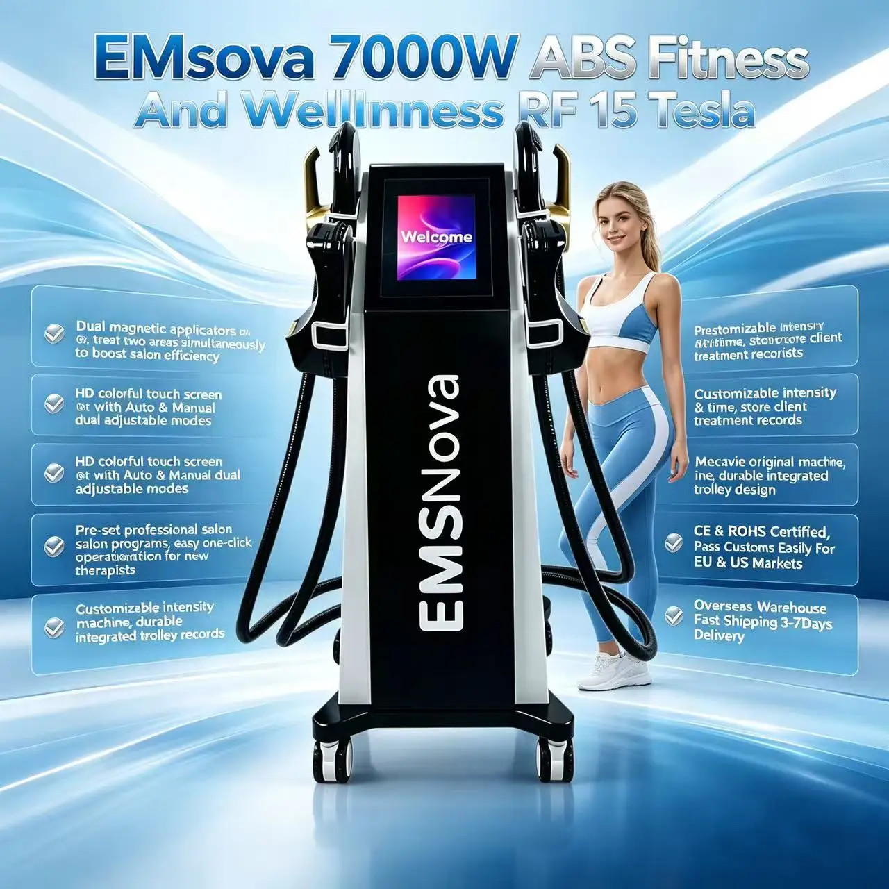 EMSnosa2026 Hot 4 Handles EMSNova HiEMT RF Sculptor Fat Loss Muscle Build Butt Lift Skin Tight Machine Salon CE Certified