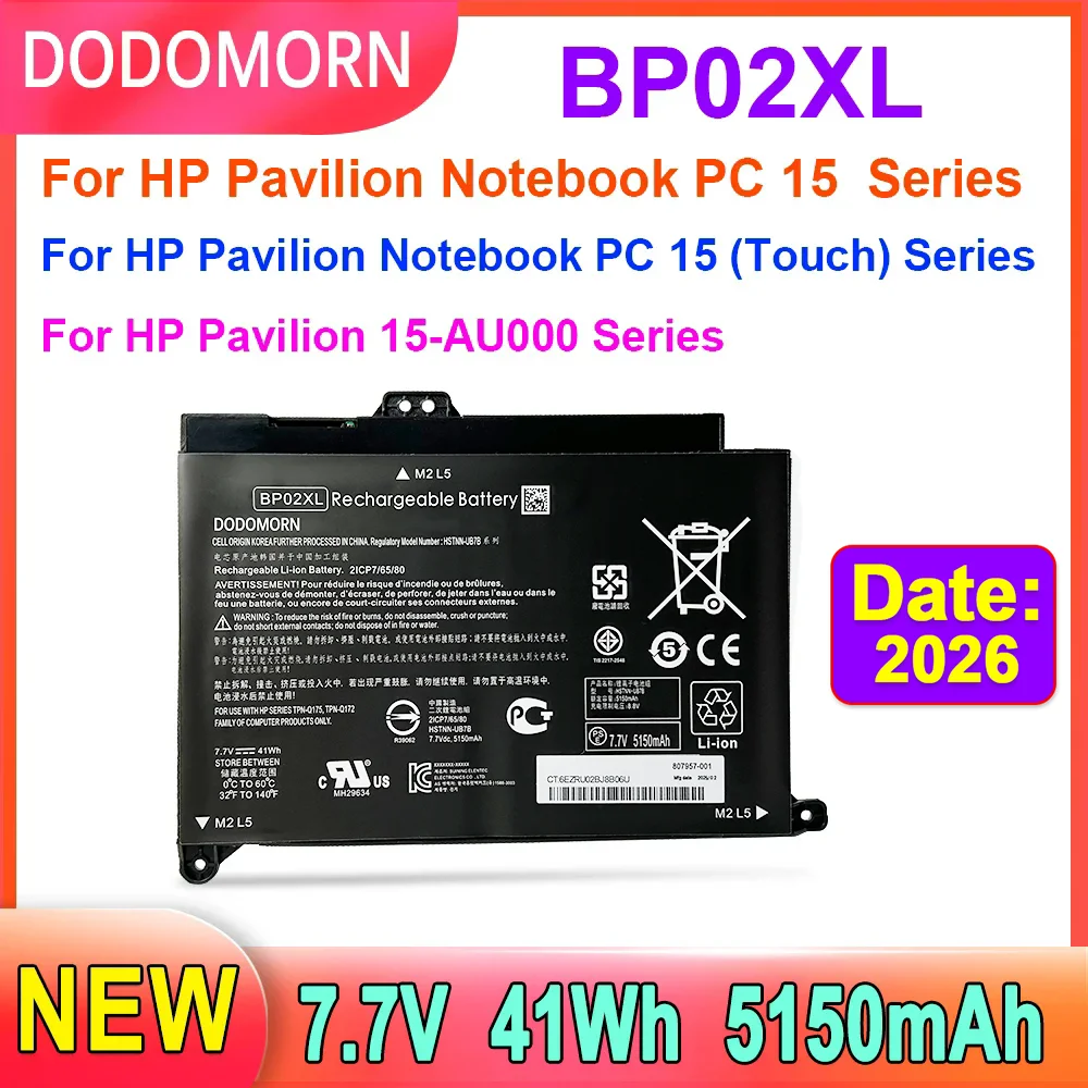 Batería BP02XL para portátil HP Pavilion 15-AU038TX 15-AU097TX 15-AU093TX 15-AU040TX 15-AU037TX 15-AU136TX 15-AU010WM 41Wh, nueva