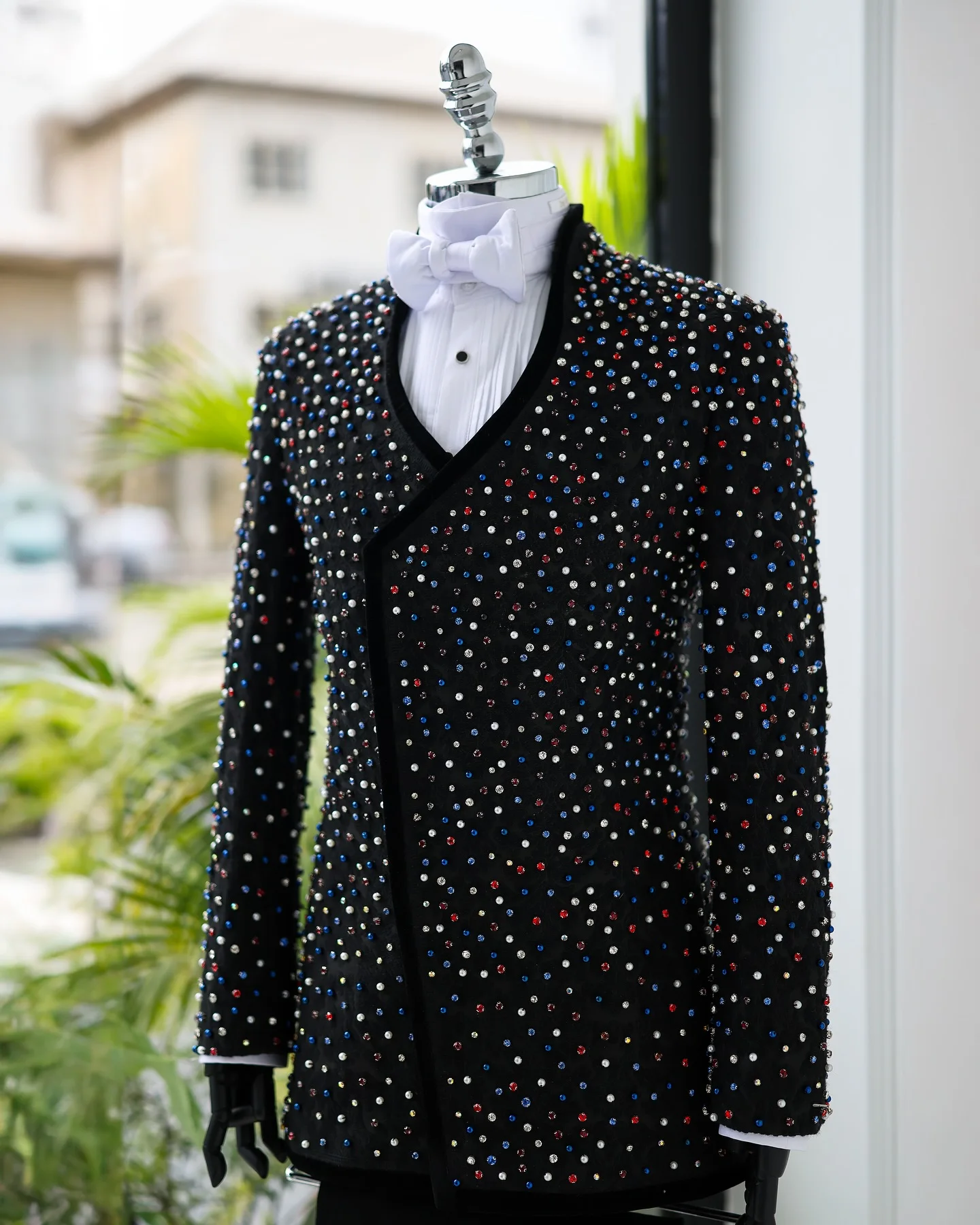 Bunte Kristalle Herrenanzüge Set 2-teilig Blazer + Hose Hose Schwarz Hochzeit Smoking Formal Büro Baumwolle Männlich Bräutigam Prom Jacke Mantel