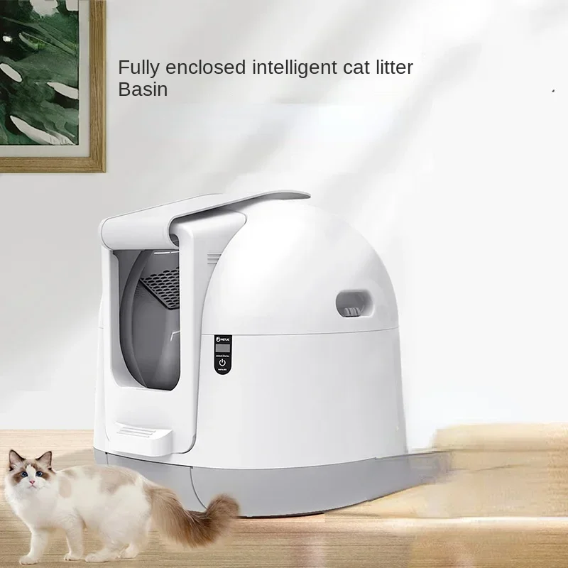 Fully Enclosed Electric Cat Toilet, Self Cleaning Litter Box, Anti Clip Mute, Large Capacity, Smart Pet Gift White accessories