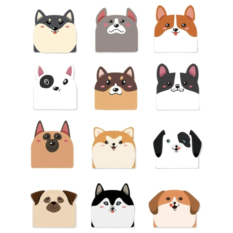 12x Cartoon Dogs Sticky Note Self-Adhesive Sticky Pad Animal Sticky Memos Pad Suitable for Students Office Workers