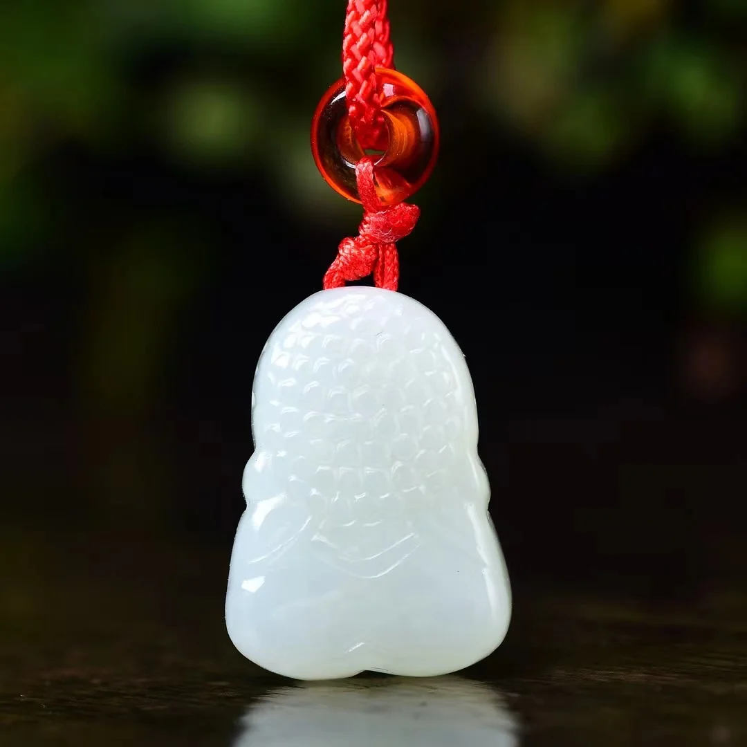 Exquisite Hetian Jade Lifelong Peace Buddha Pendant Jewelry 1888#