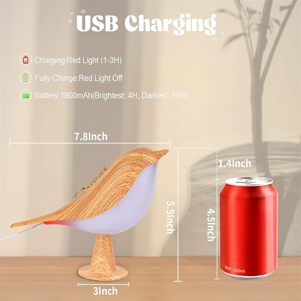 Lampe De Table Oiseau LED Sans Fil – Dimmable Tactile, Recharge USB, Diffuseur Huiles Essentielles, Jaune – Idéal Chambre Enfant