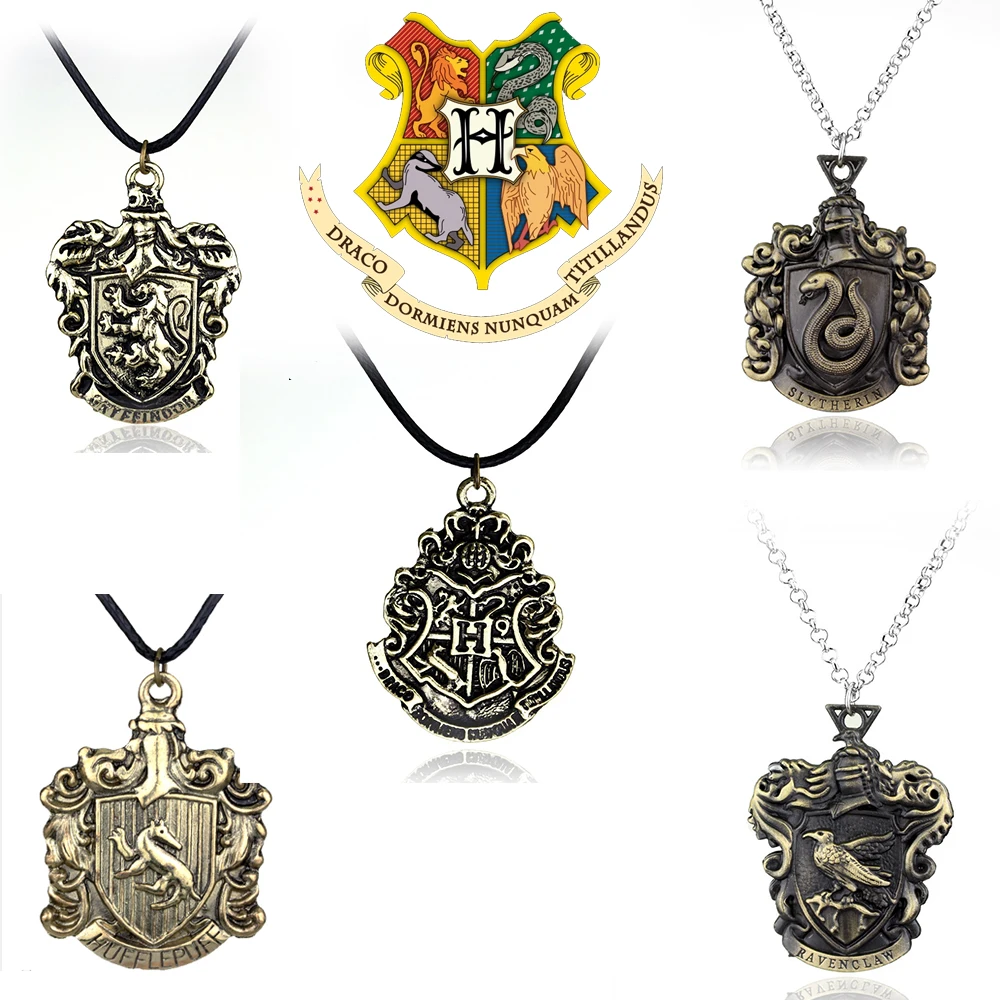 Hogwarts Four Colleges Pendant Necklace Hufflepuff Ravenclaw Slytherin Gryffindor Keychain Accessories For Fans Friends Gift