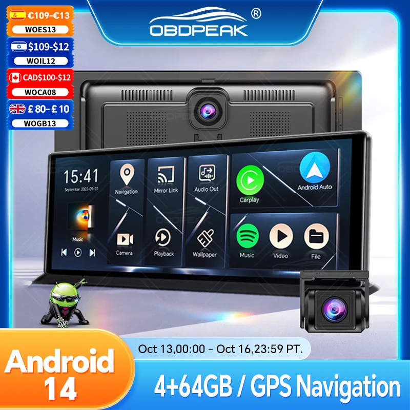 K60 Pro Rearview DVR Android 14 DashCam Wireless CarPlay Android Auto Dual Lens 1080P Video Recorder GPS Navigation WIFI Reverse