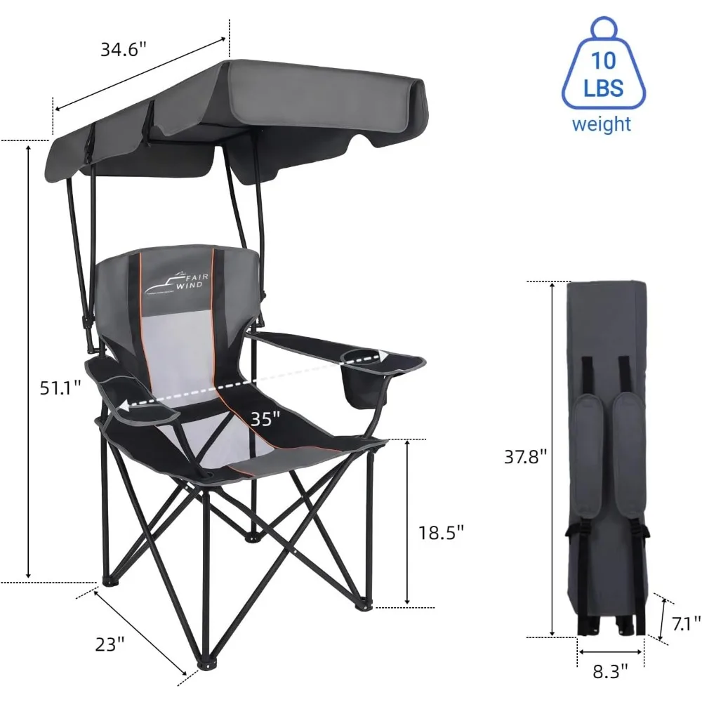 Portable Canopy Camping Chair with High Capacity and Sunshade for Outdoor Activities