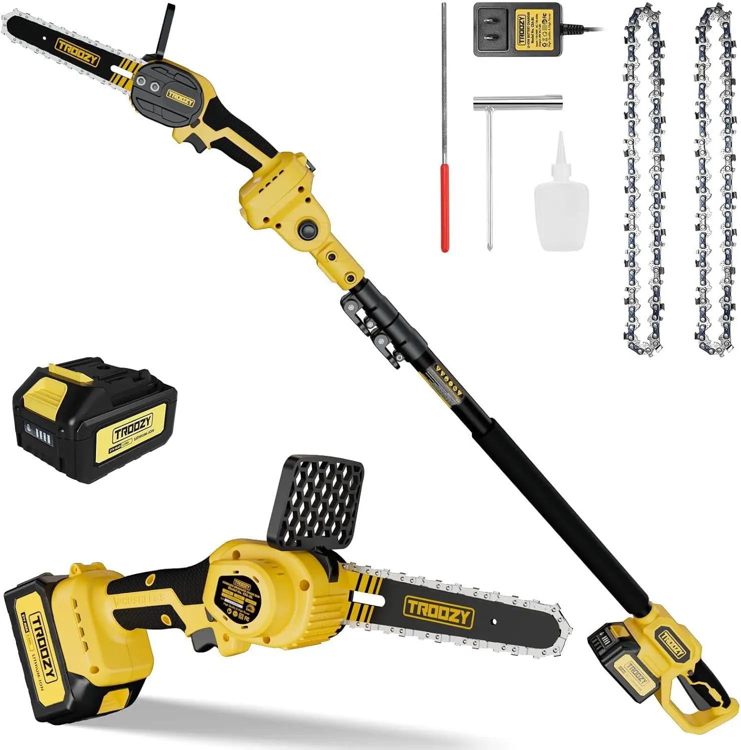 

Cordless Pole Saw 6 Inch Chainsaw Brushless Pruning Saw 3.0Ah Battery 15 Foot Reach Extendable Tree Trimmer High Branch Limb Cut